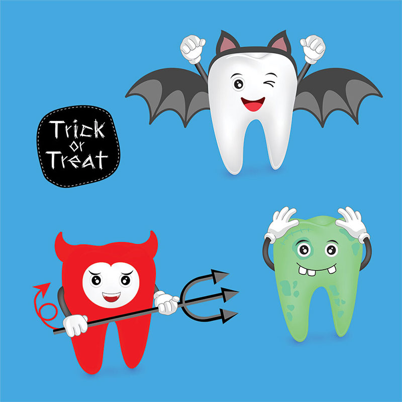 illustration of teeth dressed in halloween costumes